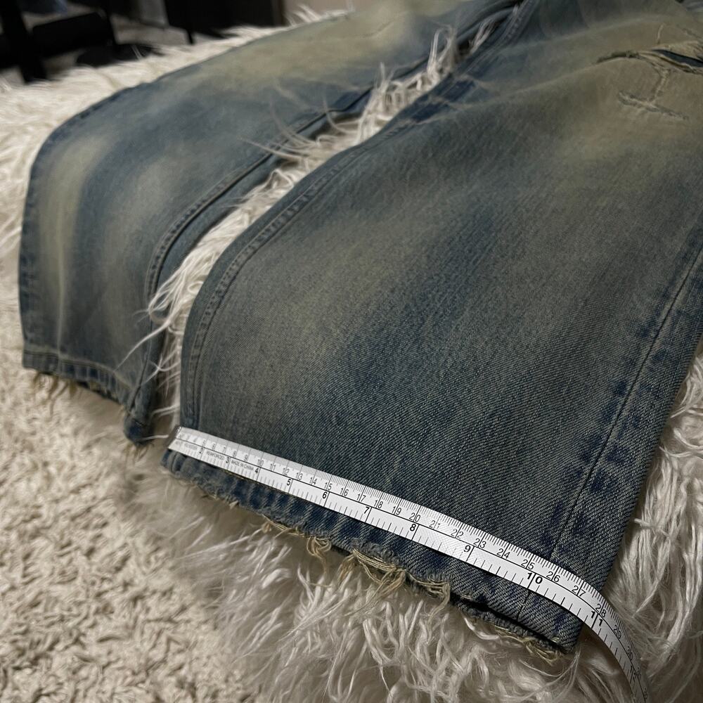 Vintage Faded Wash Distressed Ripped Wide-leg Baggy Denim Jeans Pants Blue sz 31 - Picture 12 of 16
